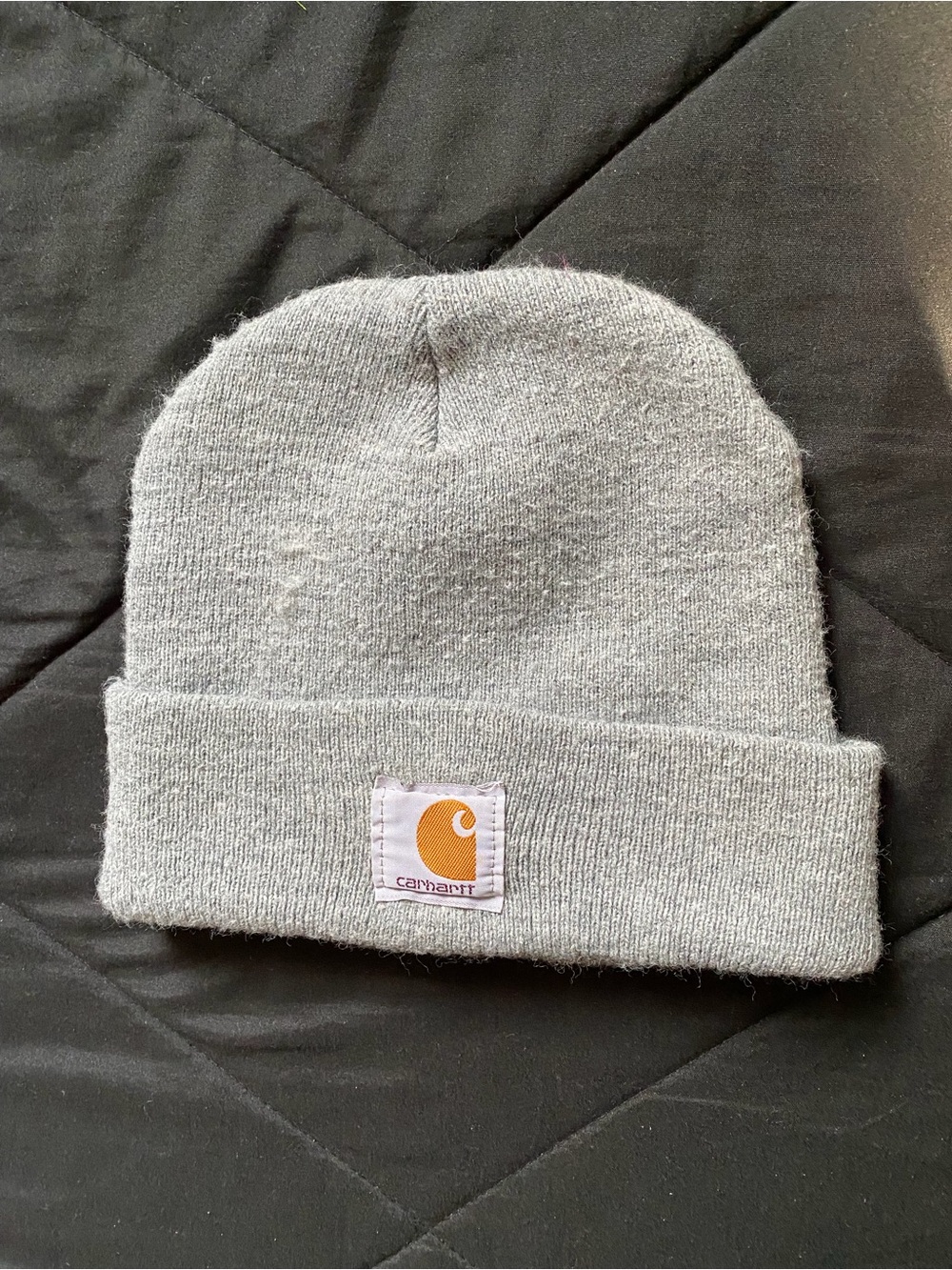 Carhartt Kids Fold-Over Knit Beanie in Light Gray with Gold Logo